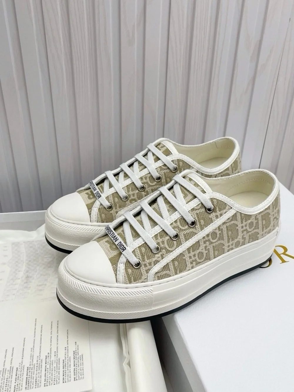 Dior Women’s Cream Canvas Low-Top Sneakers with White Trim